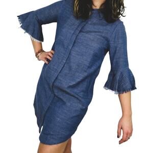 Vetiver 90s Vintage Denim Bell Sleeve Button Down Mini Dress Casual Small